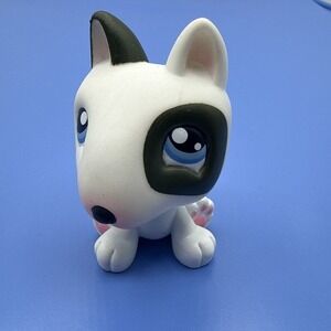 Littlest Pet Shop No # LPS Bull Terrier Puppy Dog White Black Blue Eyes Rare VTG